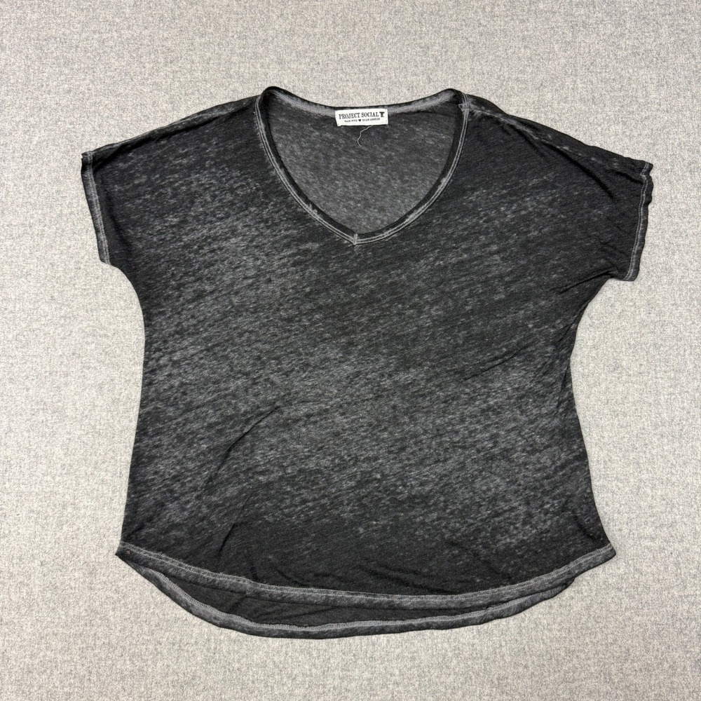 Project Social T Burnout V-Neck T-Shirt Large Gray Oversized Curved Hem J767-1Q